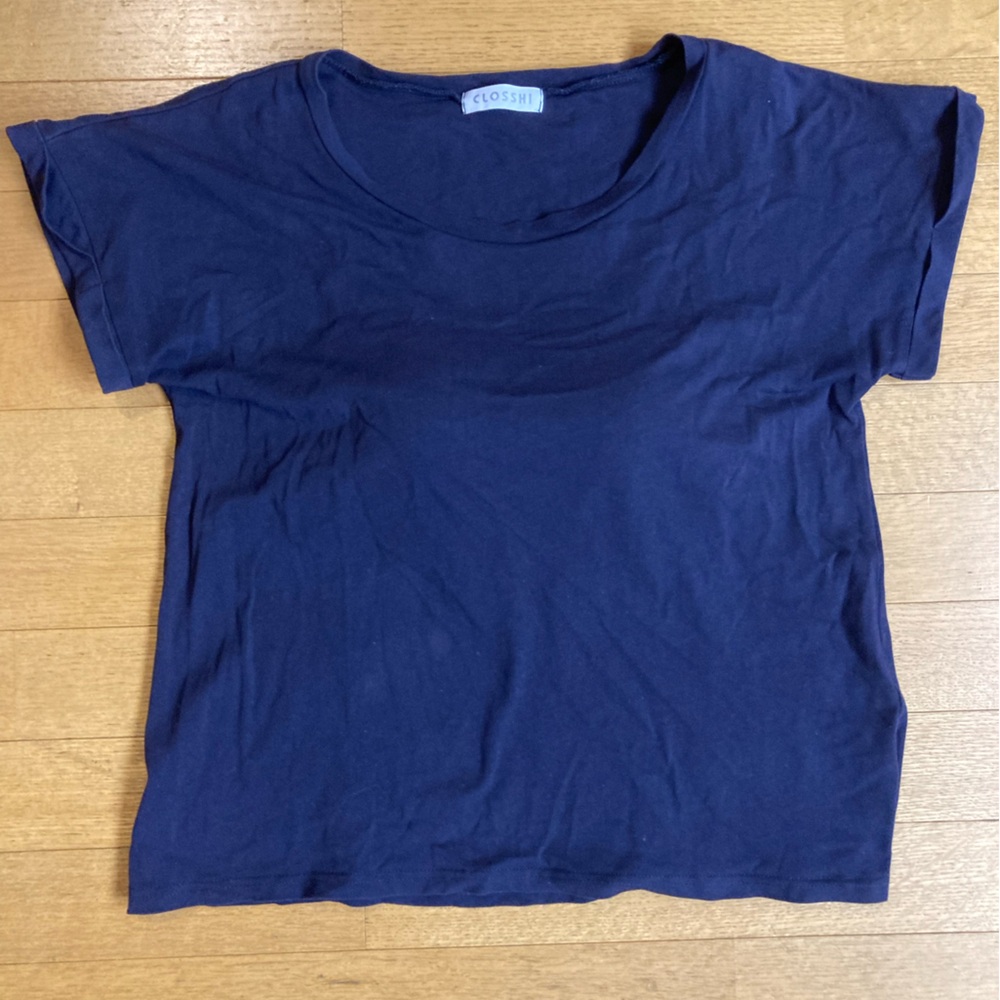 Cotton Crew Neck T- Shirt Top Full Length Navy Built in Bra Size 4